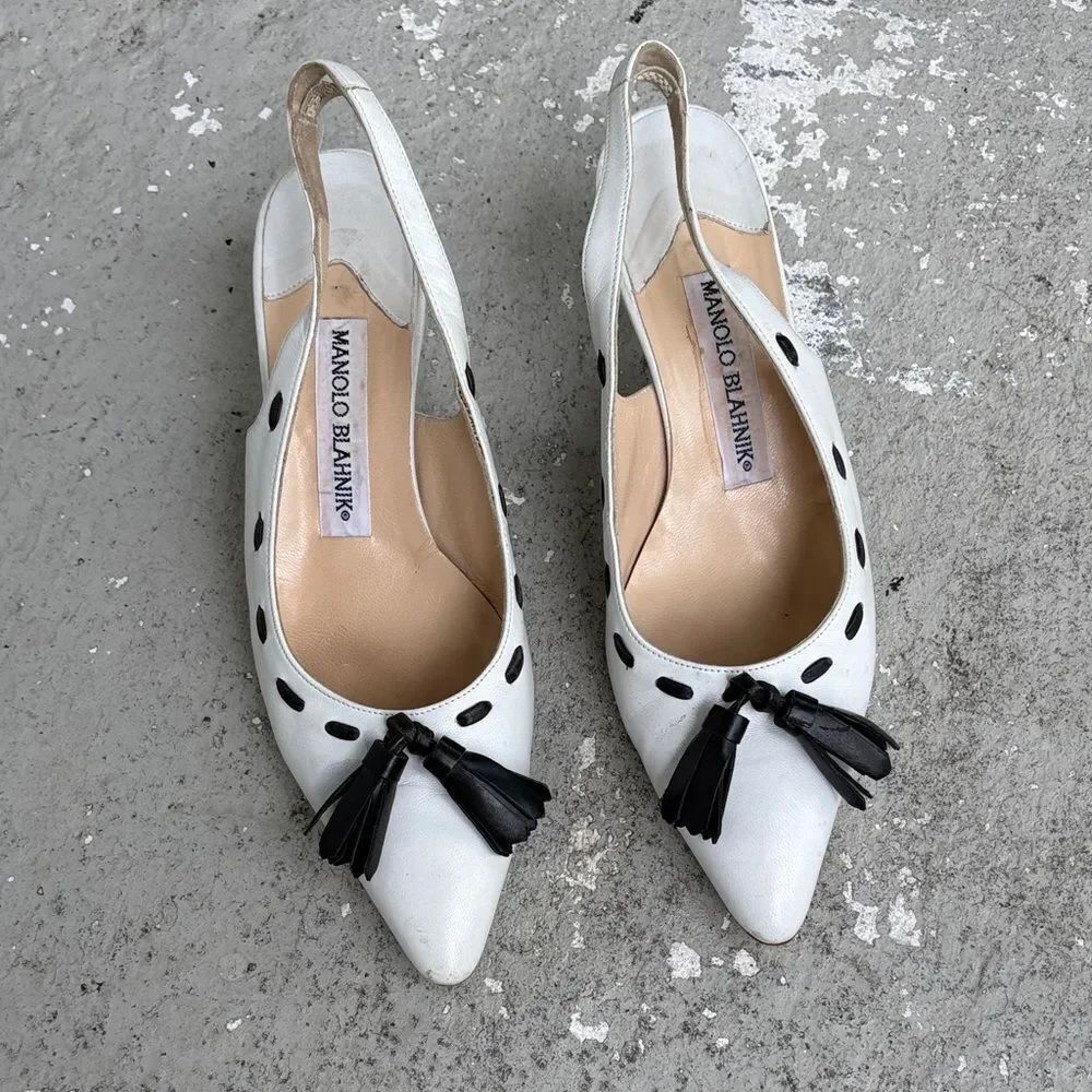 Manolo Blahnik kitten heel slingbacks